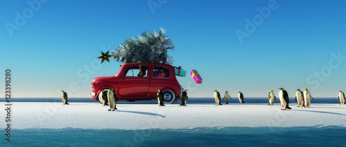  illustration of a car with a Christmas tree