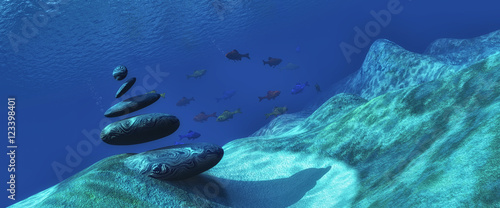 Canvas Print 3d illustration seabed with a stones