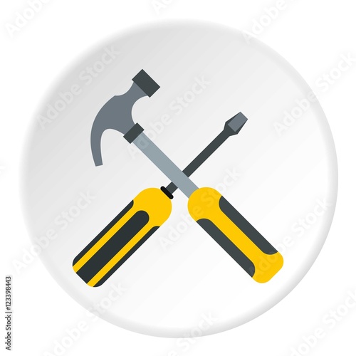 Hammer and screwdriver icon. Flat illustration of hammer and screwdriver vector icon for web