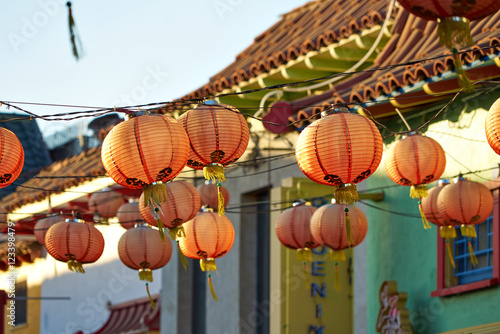 Beautiful red Chinese lanterns in Chinatown of Los Angeles