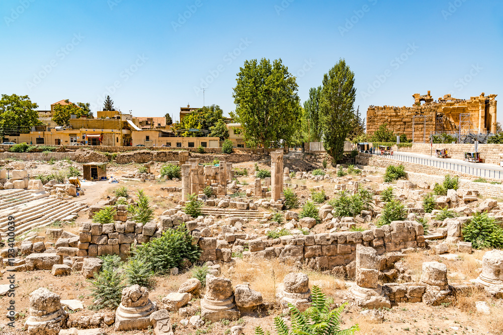 Baalbek archaeological site in Lebanon. Baalbek is located about 85 km northeast of Beirut and about 75 km north of Damascus. It has led to its designation as a UNESCO World Heritage Site.