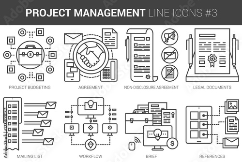 Project management line icon set.