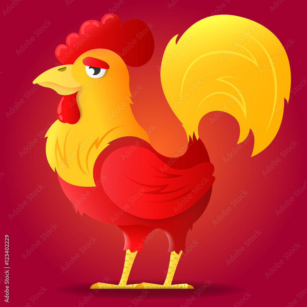 Cartoon cute fire red cock. Symbol of the Chinese new year fire rooster