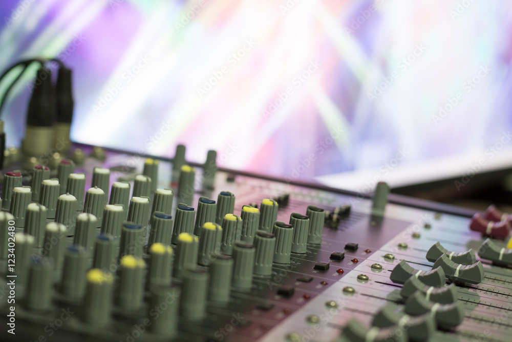 Obraz premium Blurred sound mixer panel soft focus