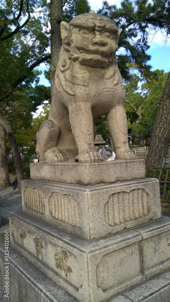 Komainu Stone of Sumiyoshi Taisha Shrine, Osaka, Japan - Photo taken on November 6th, 2015