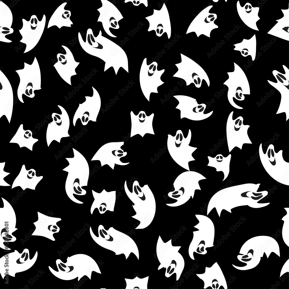 Pattern with white ghosts on a black background Pattern with white ghosts on a black background