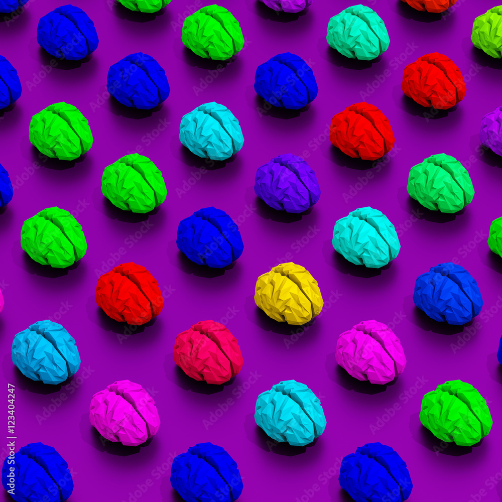 Low poly brains rendered illustration pattern Low poly brains rendered illustration pattern