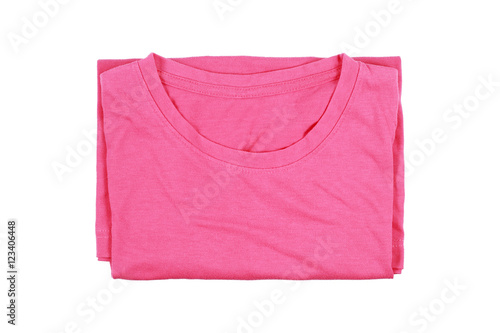 folding cotton pink T-shirt isolated on white
