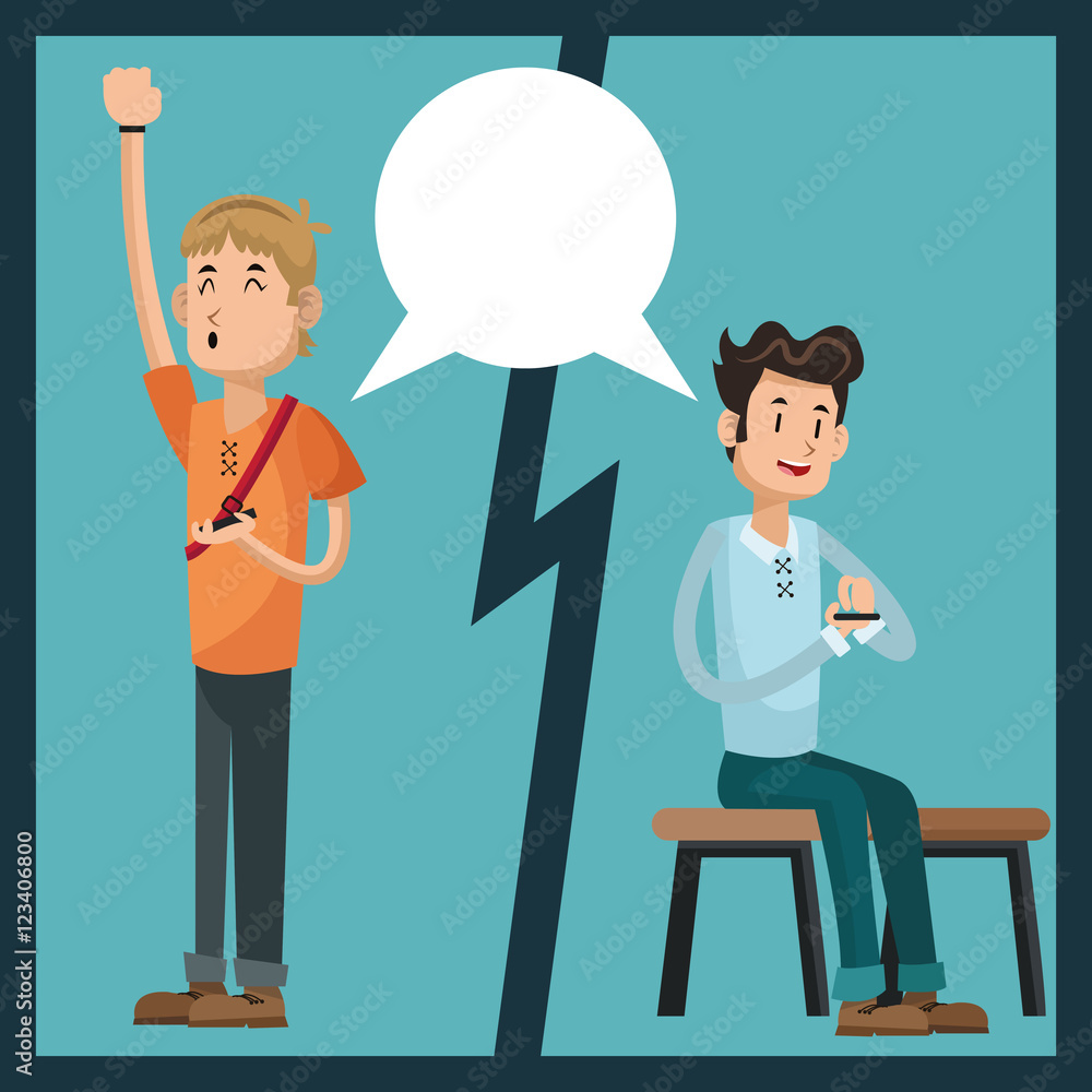 Boys cartoons with smartphone and bubble icon. Mobile people theme. Colorful design. Vector illustration Boys cartoons with smartphone and bubble icon. Mobile people theme. Colorful design. Vector illustration