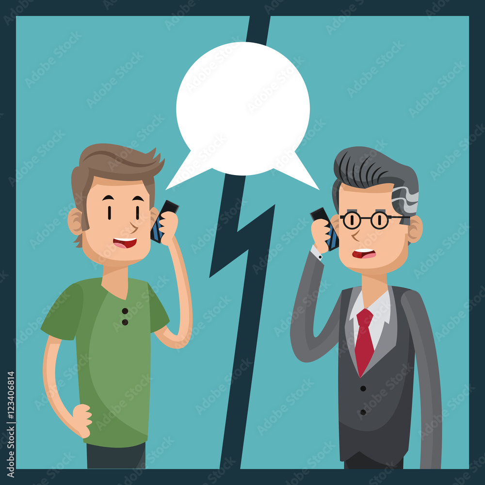 Men cartoon talking with smartphone and bubble icon. Mobile people theme. Colorful design. Vector illustration Men cartoon talking with smartphone and bubble icon. Mobile people theme. Colorful design. Vector illustration