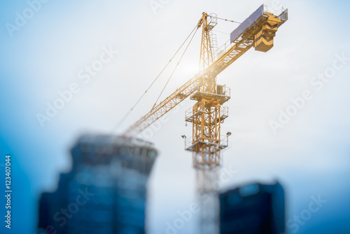 Canvas Print Low Angle View Of Cranes against skyline in Shanghai,China.