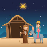 Mary and joseph cartoon icon. Holy family and merry christmas season theme. Colorful design. Vector illustration