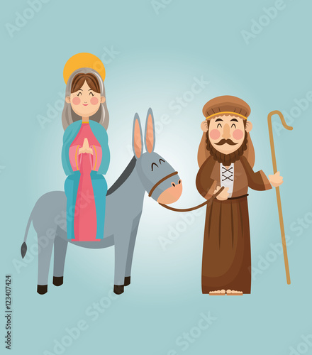 Mary and joseph cartoon icon. Holy family and merry christmas season theme. Colorful design. Vector illustration