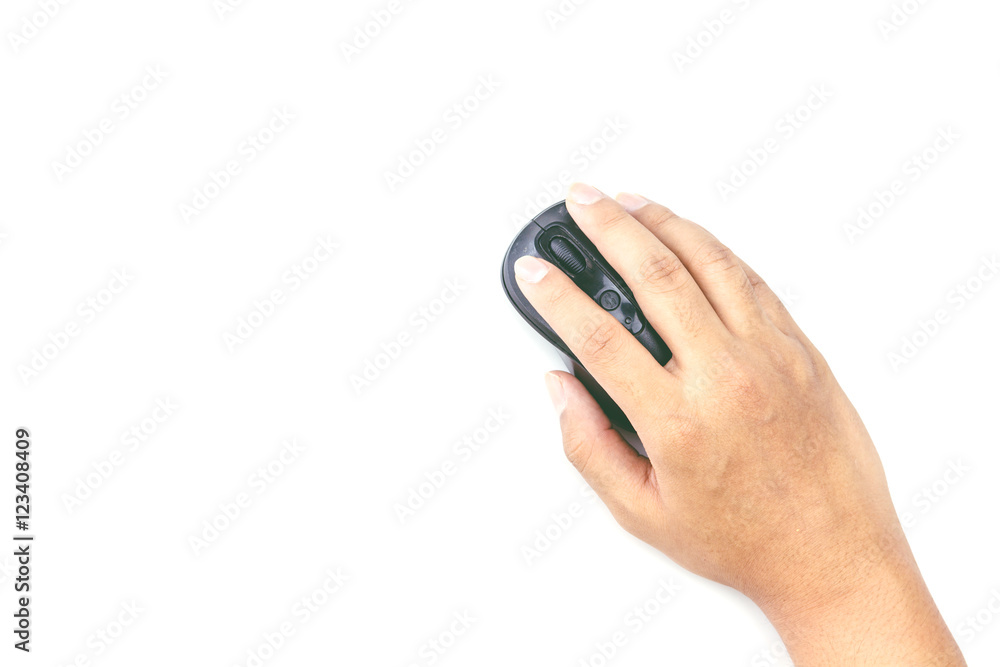 Hand Holding Computer Mouse on white background Hand Holding Computer Mouse on white background