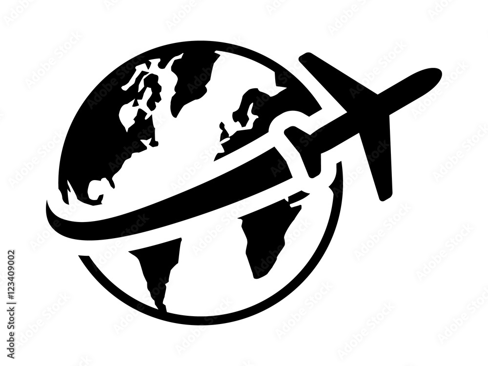 World or international travel / traveling on an airplane flat icon for