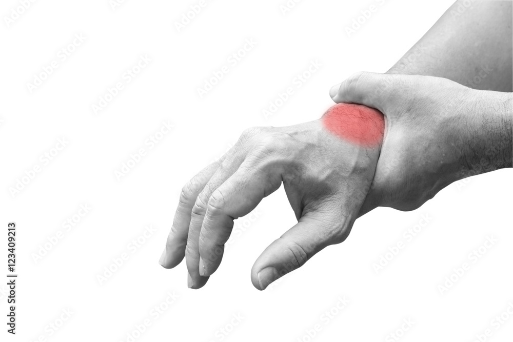 Man holds his hand acute pain in a wrist