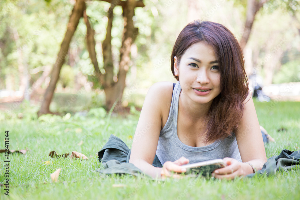 The girl is playing on the