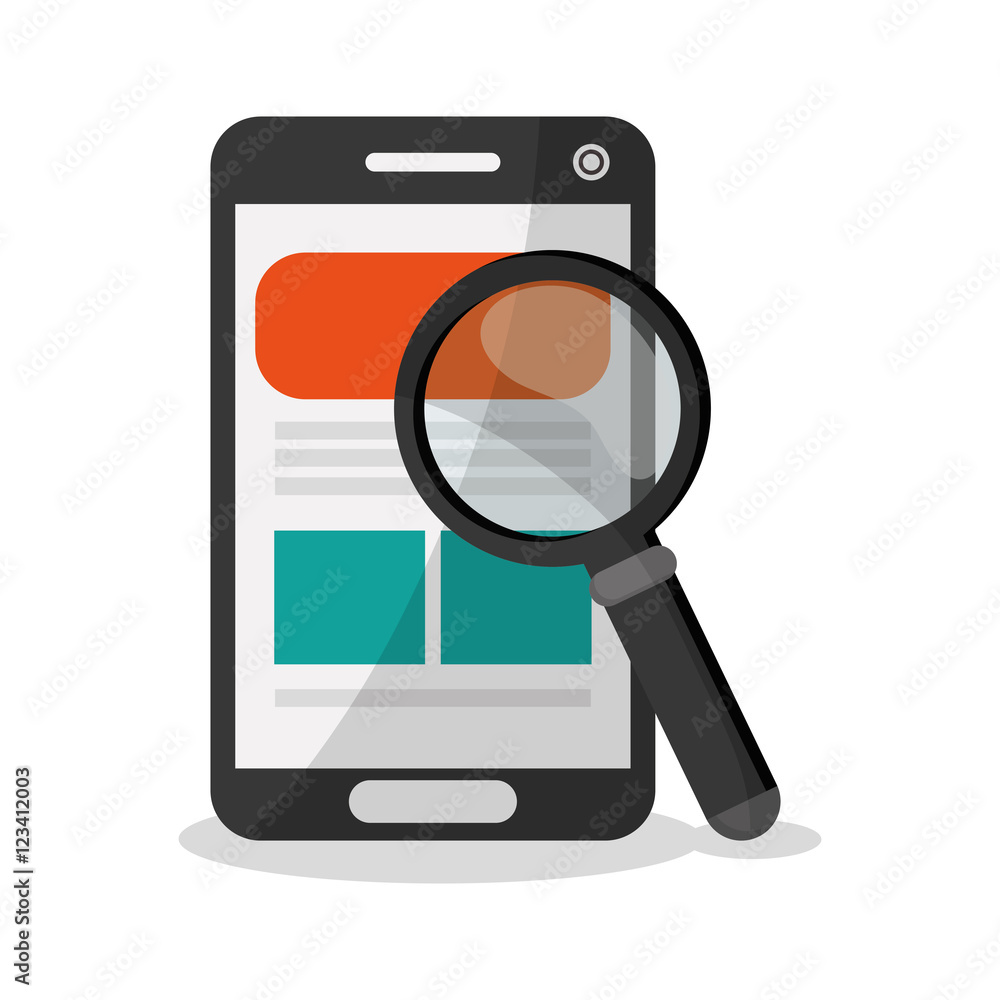 Smartphone and lupe icon. Digital marketing ecommerce shopping online and media theme. Colorful design. Vector illustration