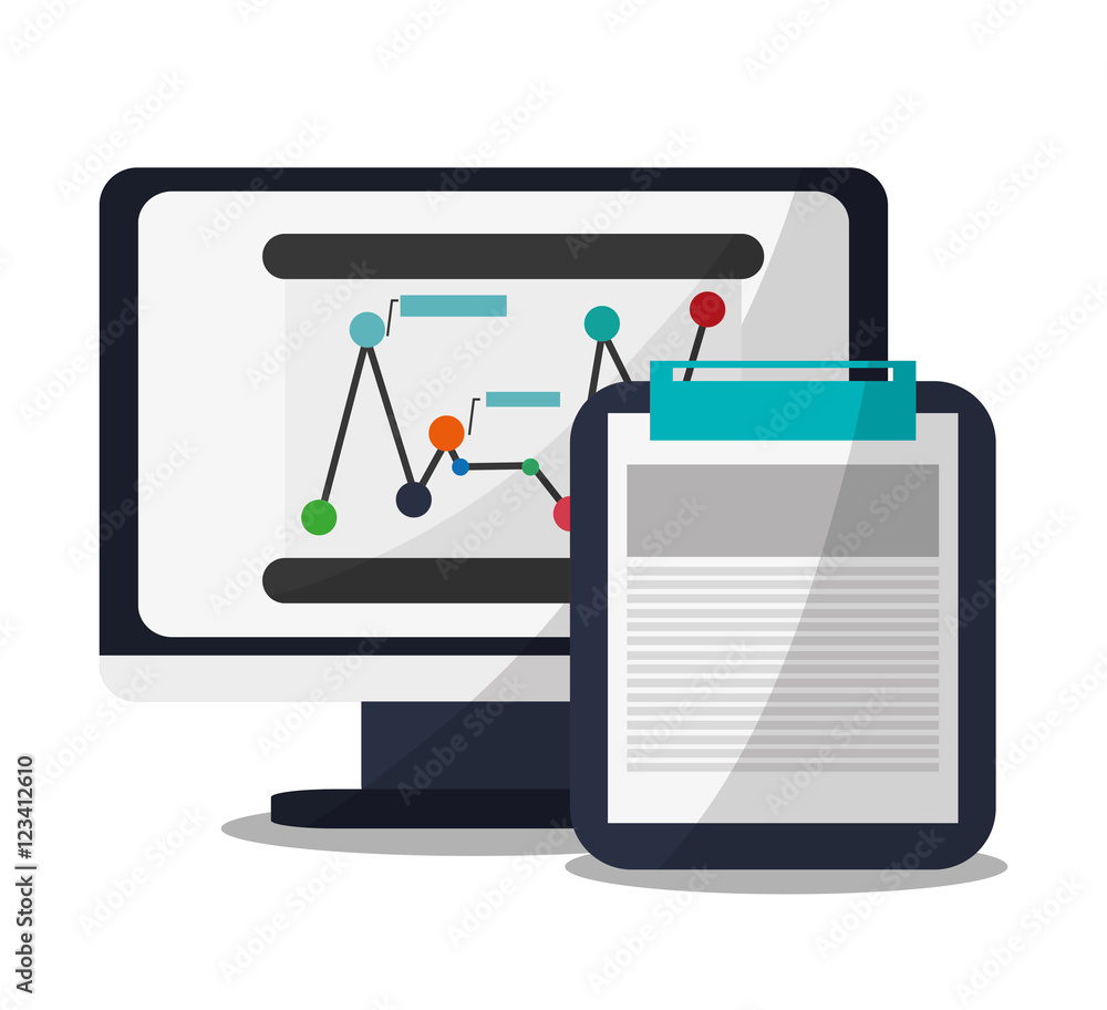Computer and infographic icon. Digital marketing ecommerce shopping online and media theme. Colorful design. Vector illustration Computer and infographic icon. Digital marketing ecommerce shopping online and media theme. Colorful design. Vector illustration