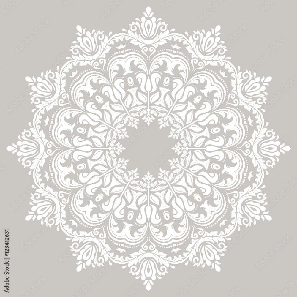 Elegant vector round white ornament in classic style. Abstract traditional pattern with oriental elements Elegant vector round white ornament in classic style. Abstract traditional pattern with oriental elements