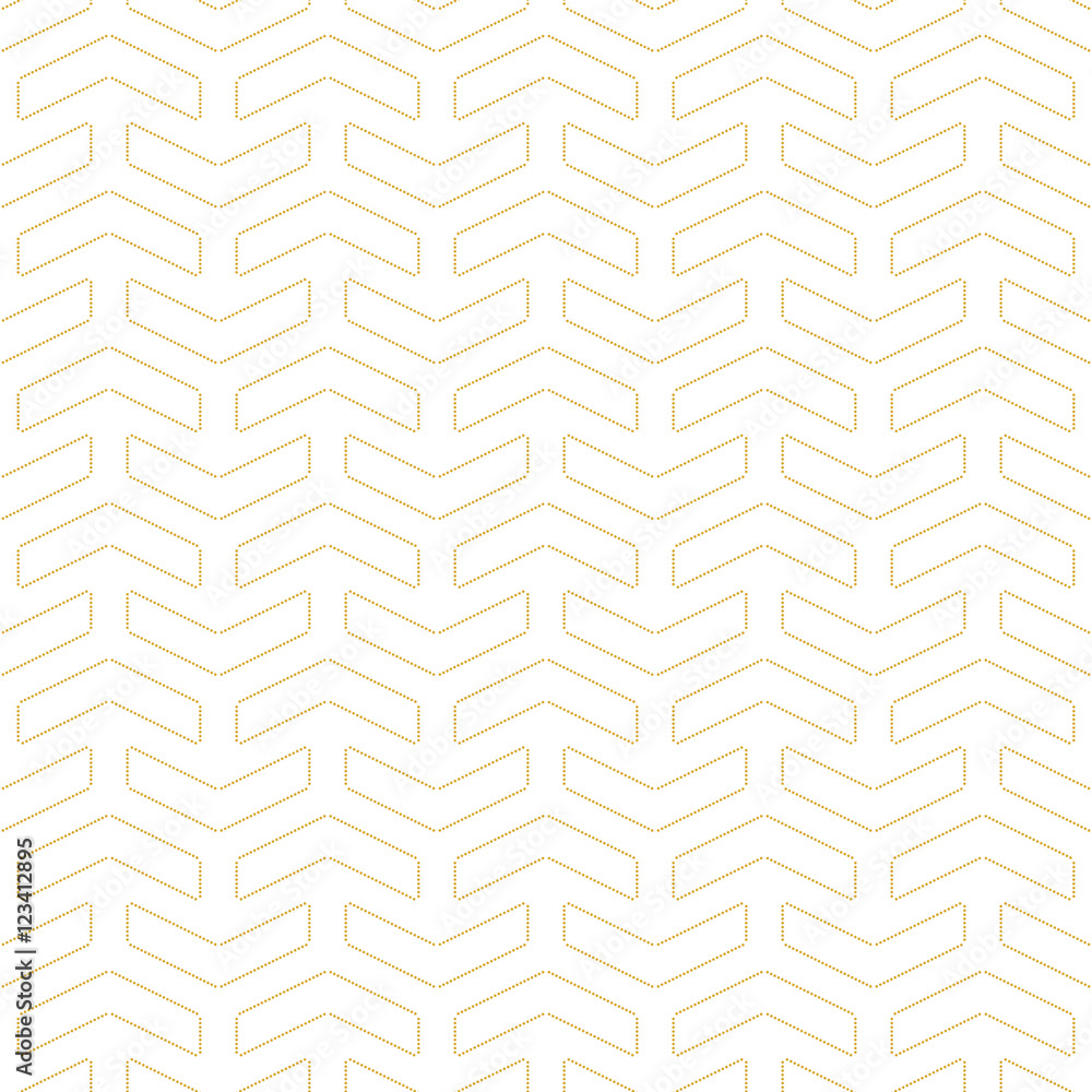 Geometric vector pattern with dotted golden arrows. Seamless abstract background