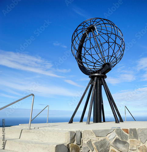 Globe monument at Nordkapp, the northernmost point of Europe, No