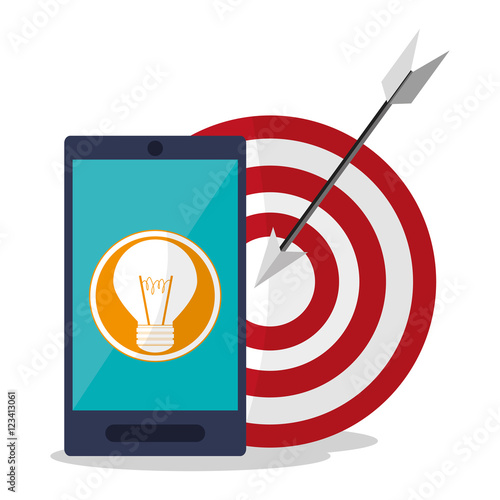 Smartphone bulb and target icon. Digital marketing ecommerce shopping online and media theme. Colorful design. Vector illustration