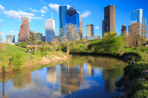 Fototapeta Naklejka Na Ścianę i Meble -  Houston Texas Skyline with modern skyscrapers and blue sky view