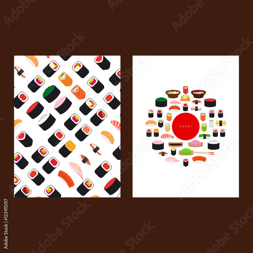 Japanese food sushi menu cover vector illustration