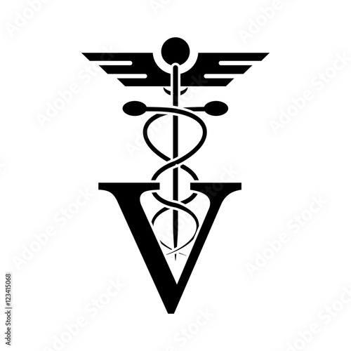 Caduceus and vet icon. Medical and health care theme. Isolated design. Vector illustration