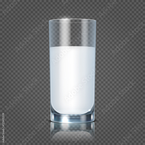 Glass of milk isolated on transparent checkered background vector illustration