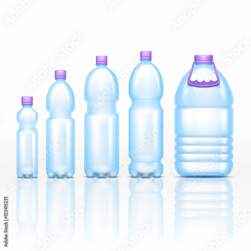 Realistic plastic drink bottles mockups isolated on white background vector set