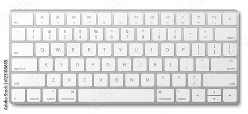 Modern aluminum computer keyboard isolated on white background.