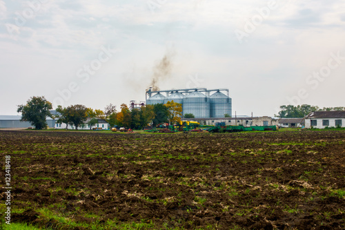 Agricultural warehouse outdoor landscape at autumn