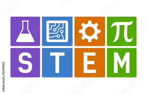 STEM - science, technology, engineering and mathematics flat color vector illustration