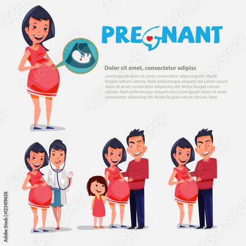 Pregnant set, pregnant couple, happy mom concept - vector