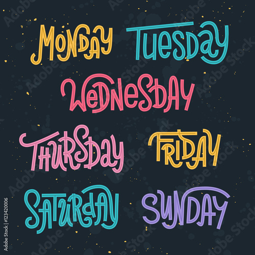 Colorful custom lettering of the days of the week for your designs