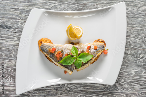 Sea bass fillet with vegetables