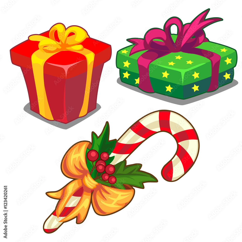 Christmas candy cane, green and red gift box Adobe