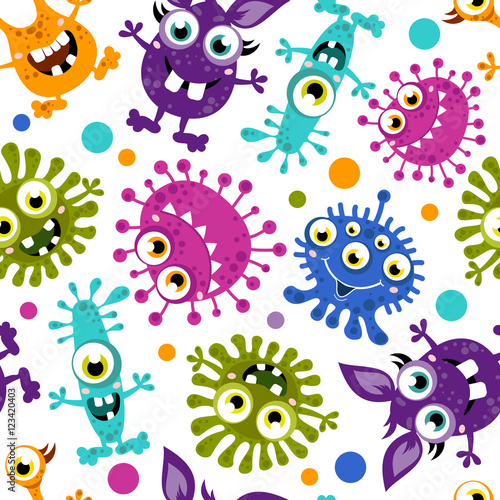 Seamless pattern of Cartoon Cute Monster.Colorful background of monsters with different emotions. Vector illustration