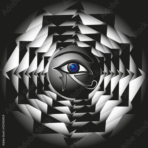 Sun God Ra symbol
Abstract design, style myth ornament geometry, eye god black and white drawing a triangle circle sphere eyebrow pupil logo or background eps10 vector illustration Stock
