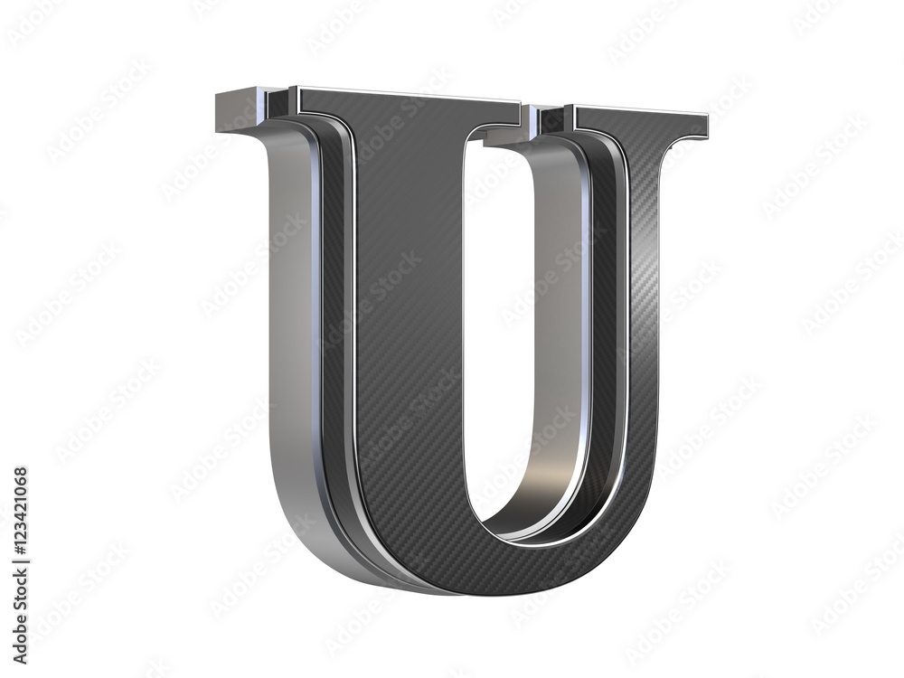 Uppercase Letter U - steel and carbon extruded letter isolated on white background Uppercase Letter U - steel and carbon extruded letter isolated on white background