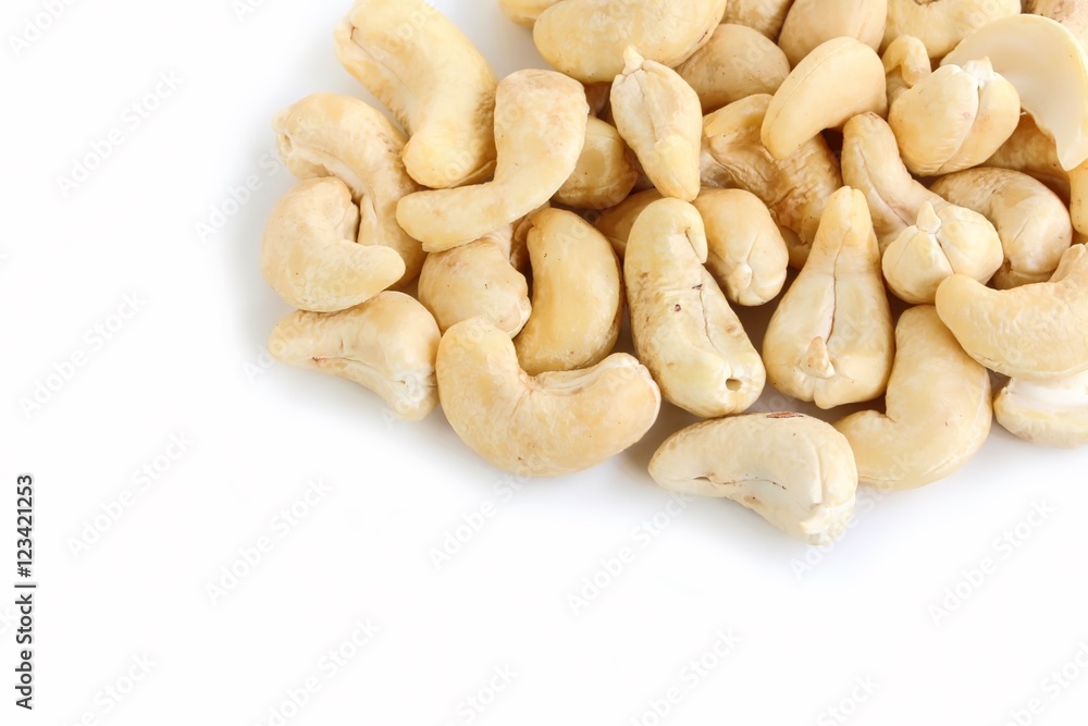 Natural Cashew Nuts on White Background Natural Cashew Nuts on White Background