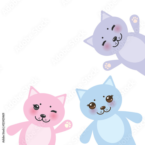 card design set funny cats, pastel colors on white background. Vector