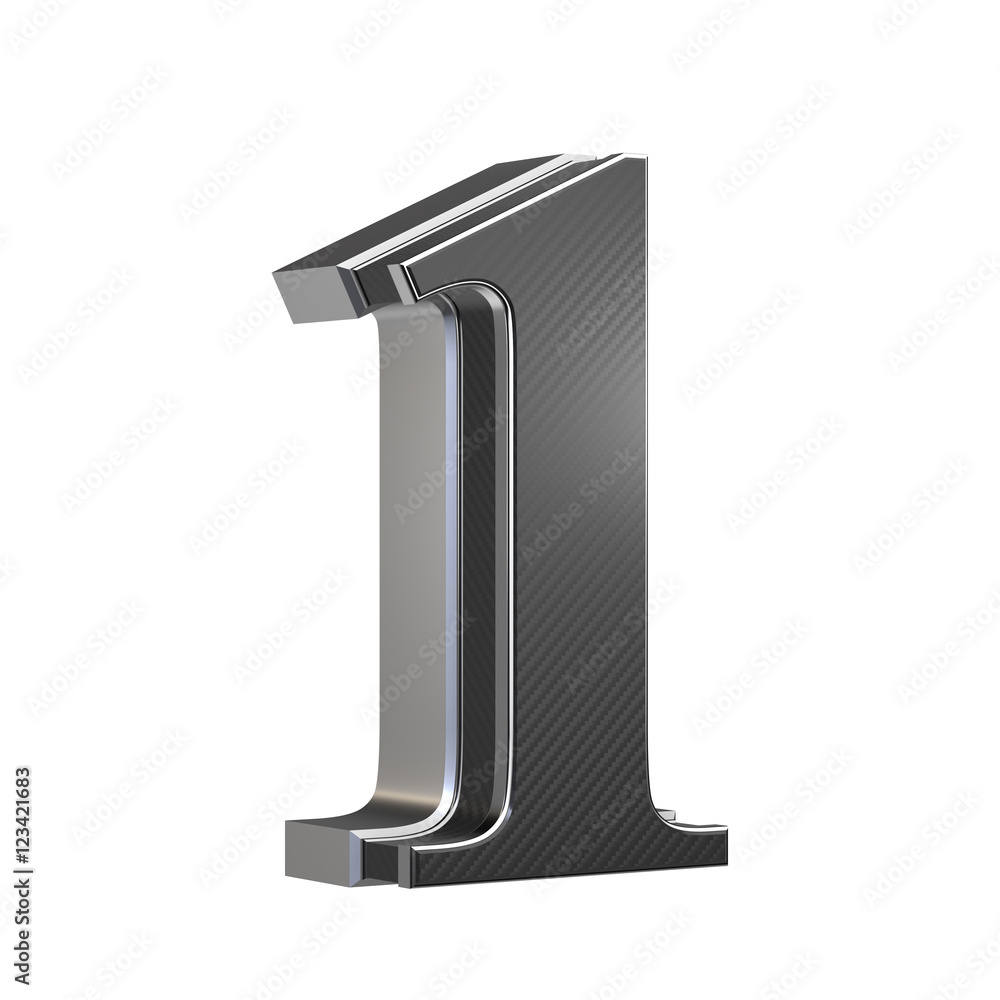 Number 1 steel and carbon extruded number isolated on white background Stock Illustration