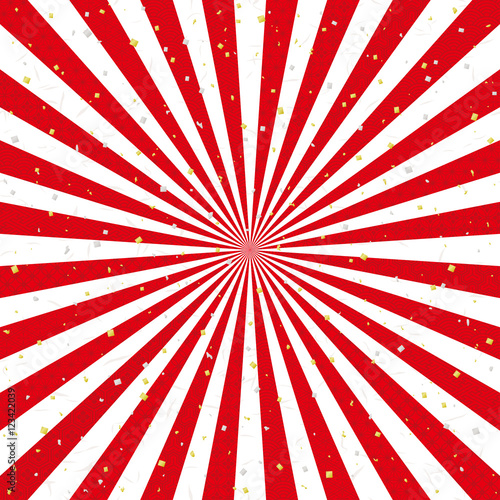 紅白　放射状　金銀ちりばめた和風背景