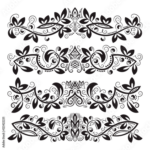 Design ornamental elements. Vintage headline decorations set. Floral tattoo in baroque style.