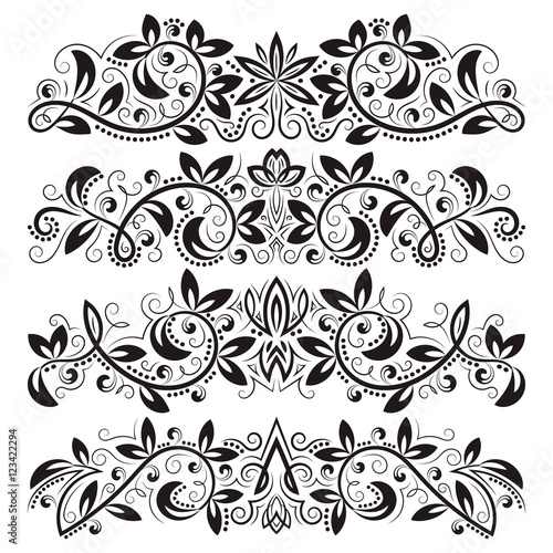 Fototapeta Naklejka Na Ścianę i Meble -  Design ornamental elements. Vintage headline decorations set. Floral tattoo in baroque style.
