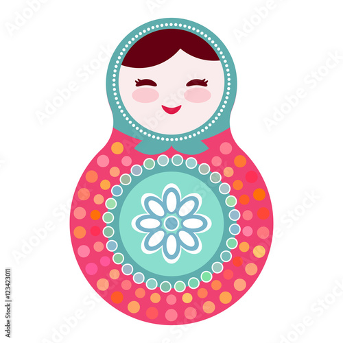 Russian dolls matryoshka on white background, pink and blue colors. Vector