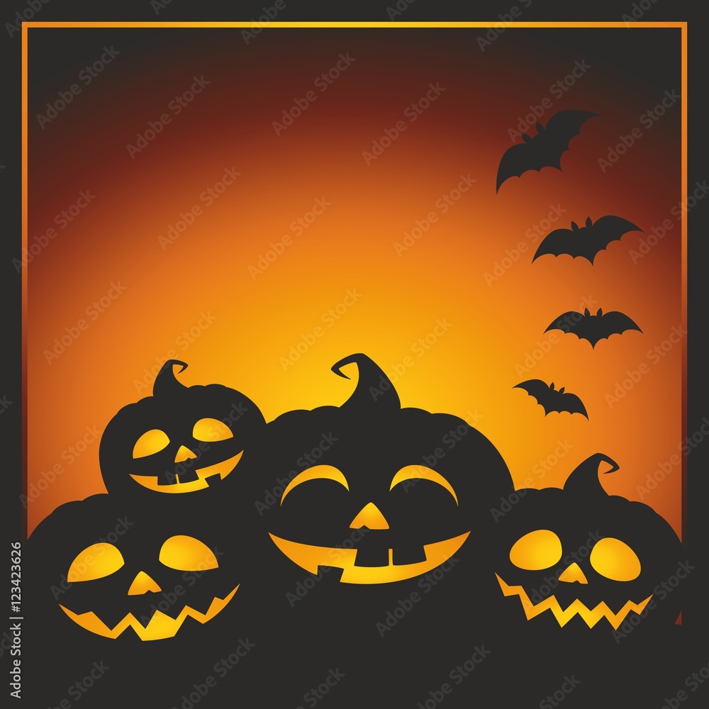 Halloween vector illustration with pumpkins, bats and place for a text. Halloween greeting card background. Halloween vector illustration with pumpkins, bats and place for a text. Halloween greeting card background.